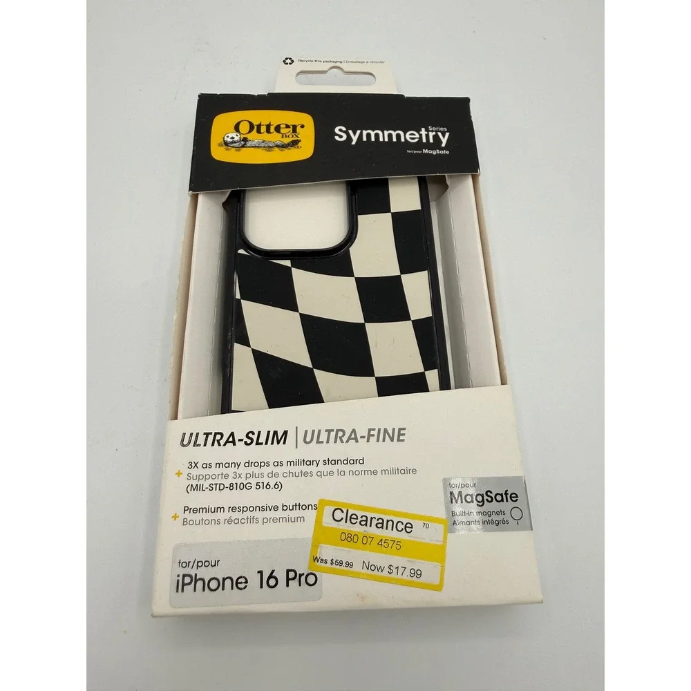 OtterBox Symmetry iPhone 16 Pro Case Black White New MagSafe Checkered Slim